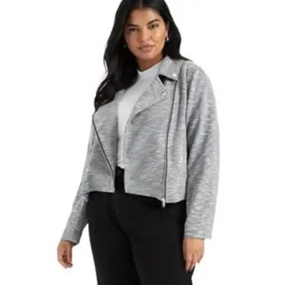 Eloquii Soft Knit Moto Jacket Cropped Gray Stretch Collared Women 22/24